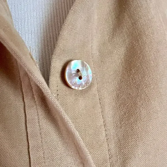 Vintage Y2K Talbots Button Front Shirt Dress Beige Midi Shell Buttons 10 - Picture 3 of 8